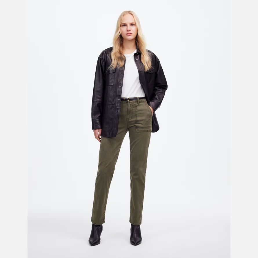 olive womens madewell the slim straight utility pants