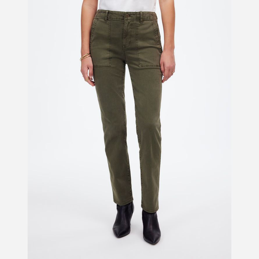 olive womens madewell the slim straight utility pants
