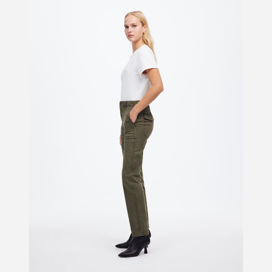 olive womens madewell the slim straight utility pants