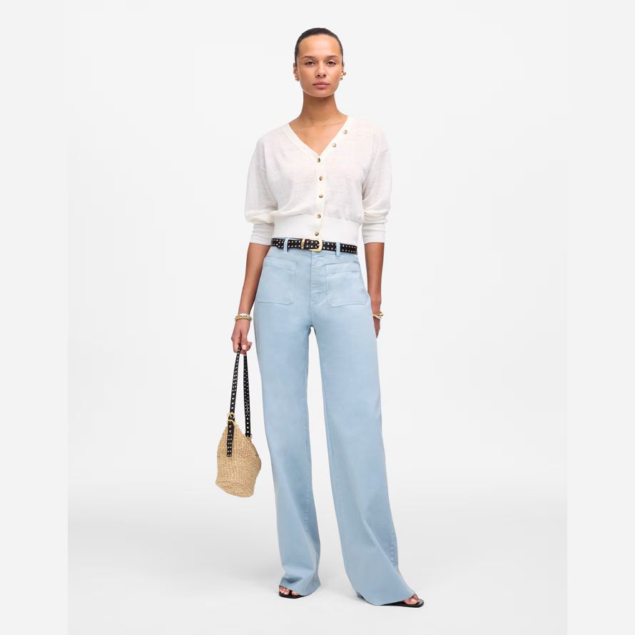 light blue womens madewell the emmett wide-leg pants