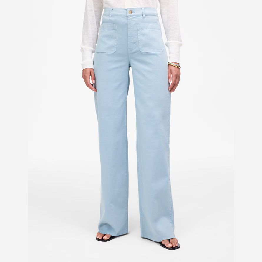 light blue womens madewell the emmett wide-leg pants