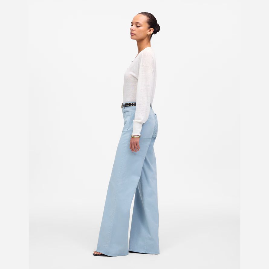 light blue womens madewell the emmett wide-leg pants
