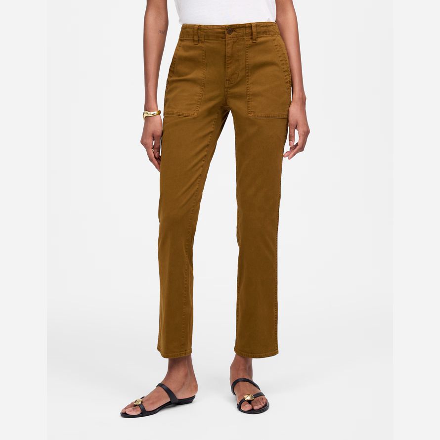 brown womens madewell the slim straight utility pants