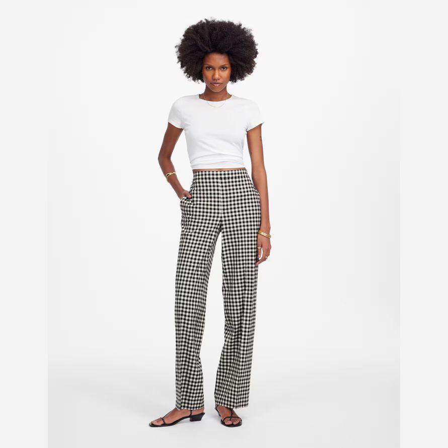 womens madewell easy pull-on pants black white