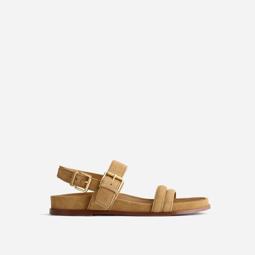khaki brown womens madewell the dara double-strap suede sandals
