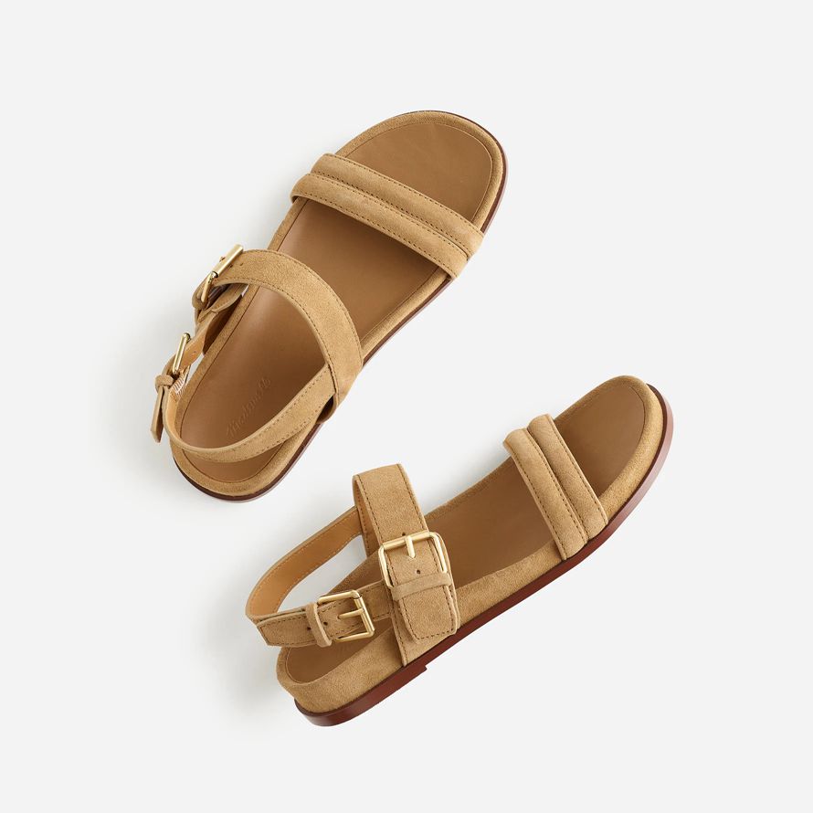 khaki brown womens madewell the dara double-strap suede sandals