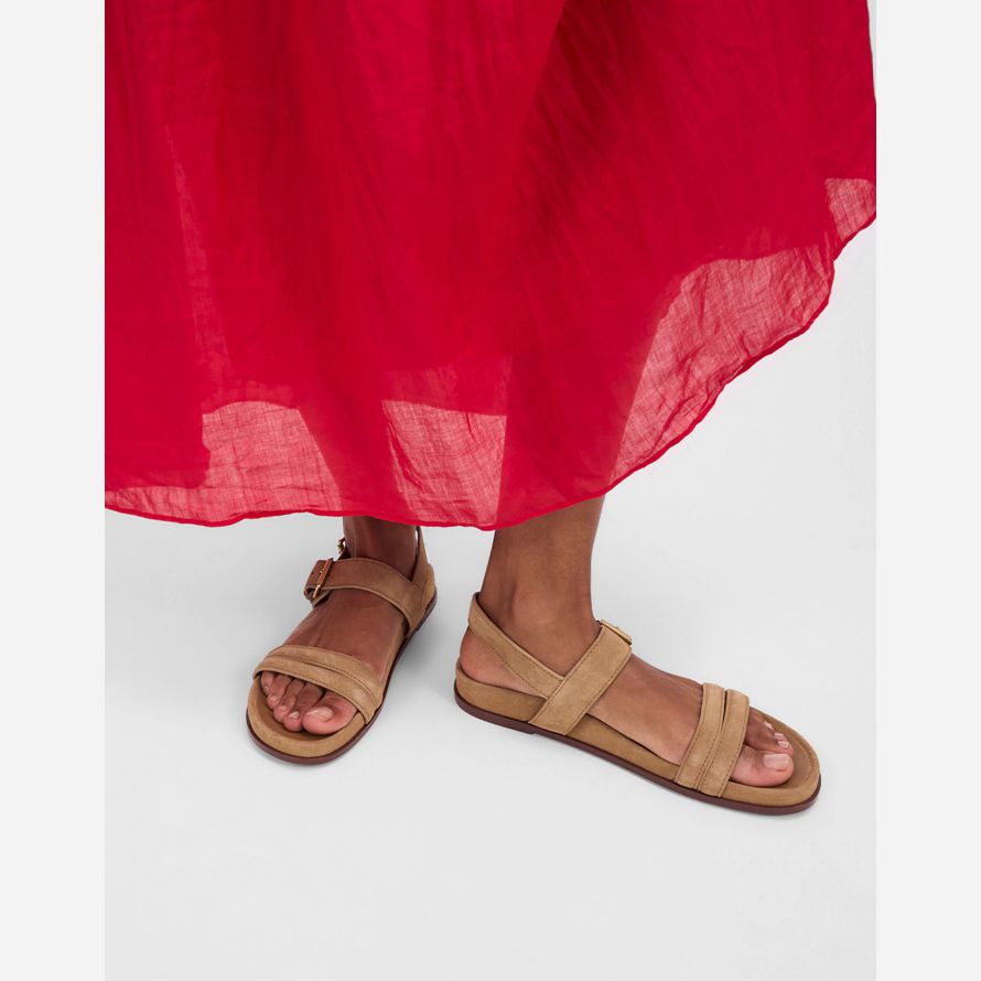 khaki brown womens madewell the dara double-strap suede sandals