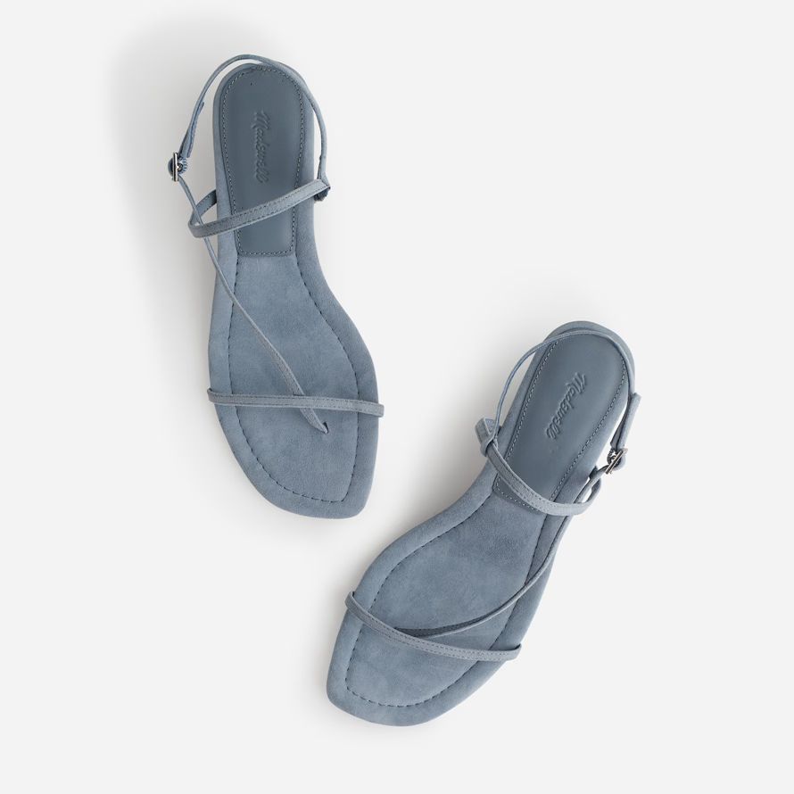 blue grey womens madewell the maycie asymmetric t-strap sandals