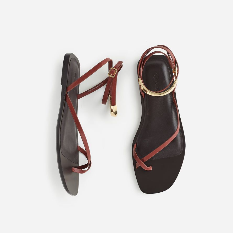 brown madewell the vira bangle ankle-wrap leather womens sandals