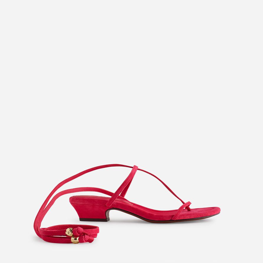 red womens madewell the maycie lace-up t-strap suede sandals