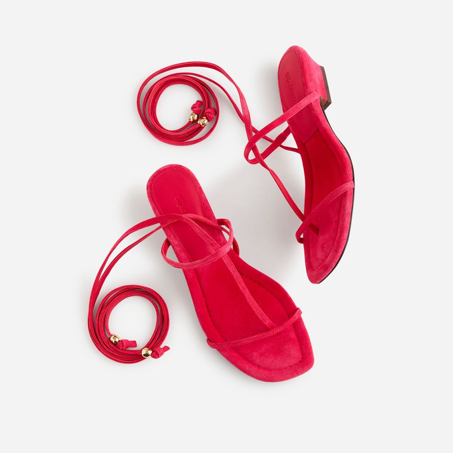 red womens madewell the maycie lace-up t-strap suede sandals
