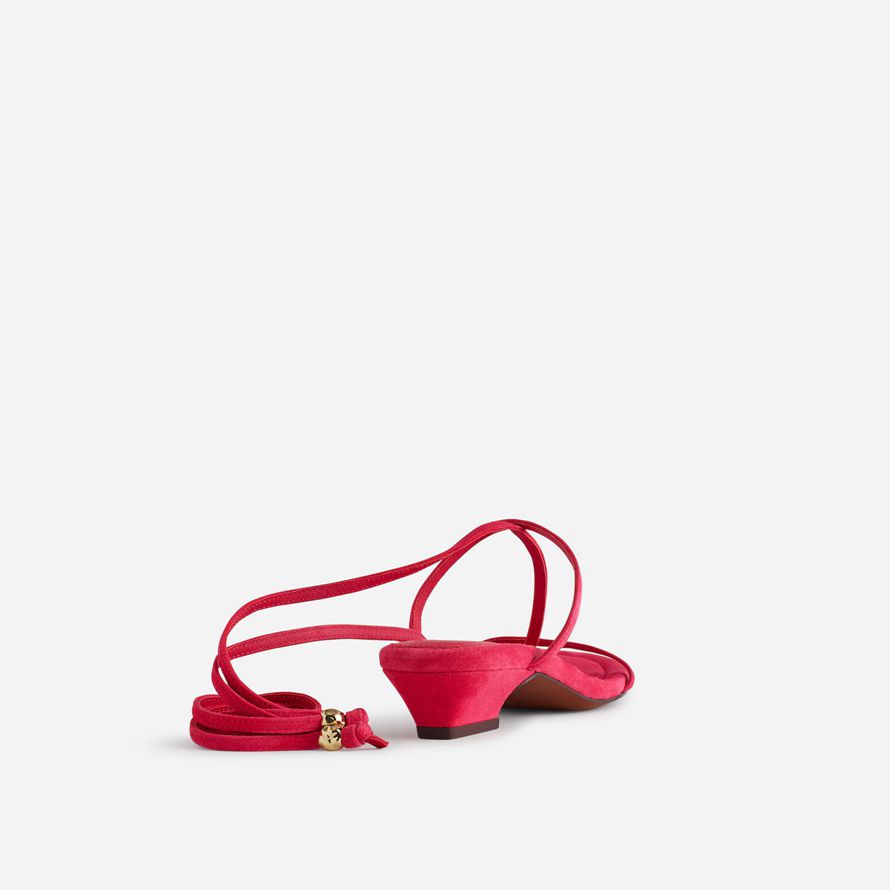 red womens madewell the maycie lace-up t-strap suede sandals