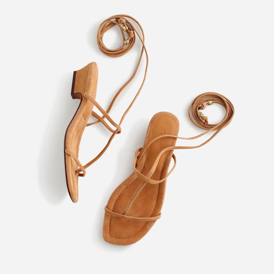 brown madewell the maycie lace-up t-strap suede womens sandals