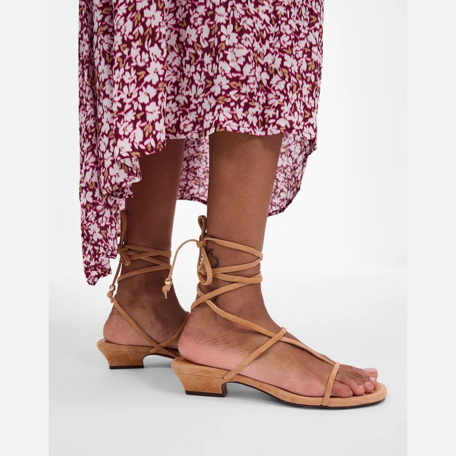 brown madewell the maycie lace-up t-strap suede womens sandals