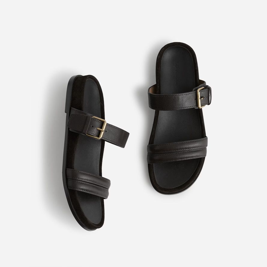 womens madewell the dara double-strap slide sandals chocolate