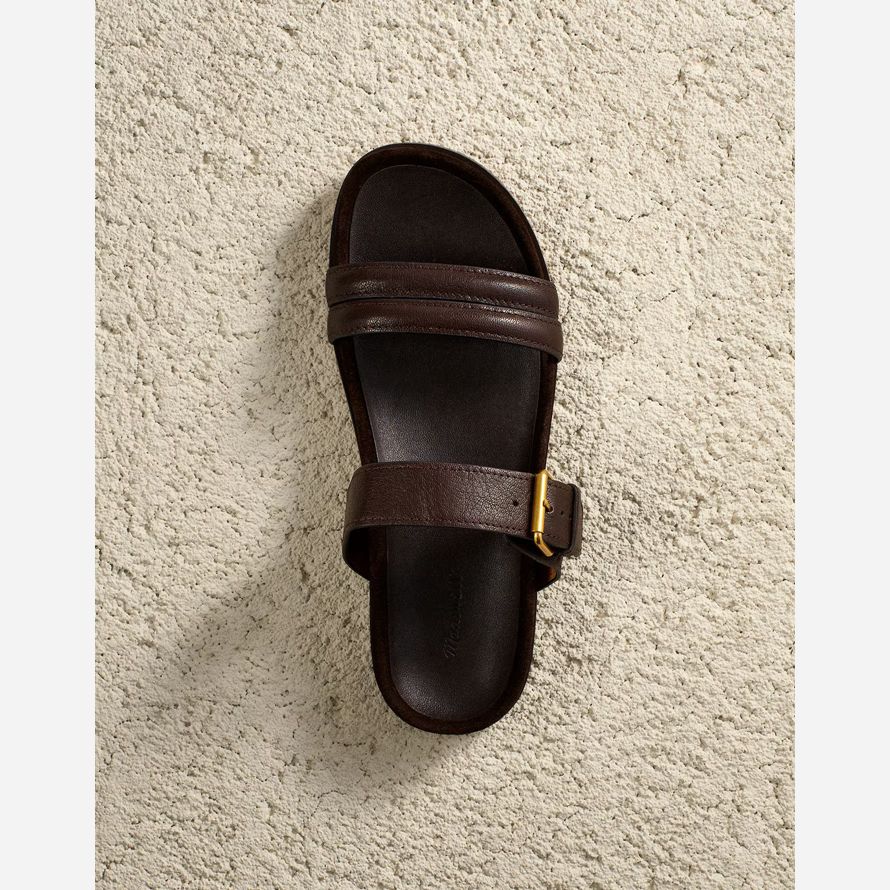 womens madewell the dara double-strap slide sandals chocolate