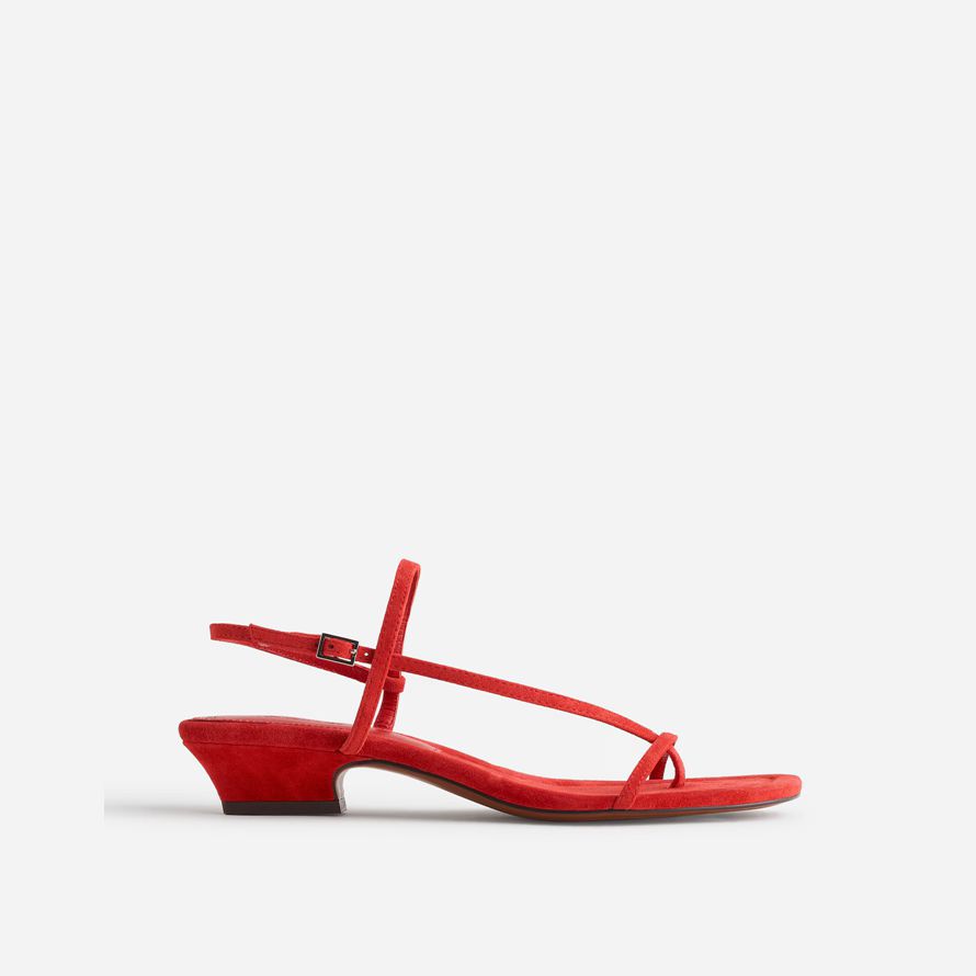 red womens madewell the maycie asymmetric t-strap sandals