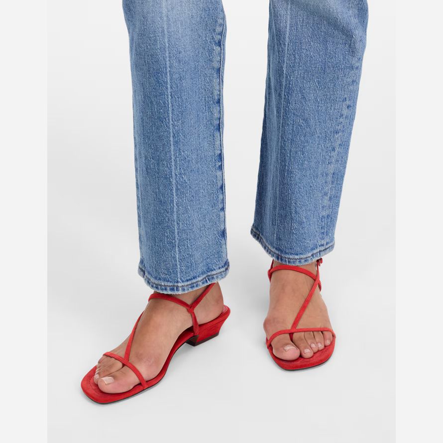 red womens madewell the maycie asymmetric t-strap sandals