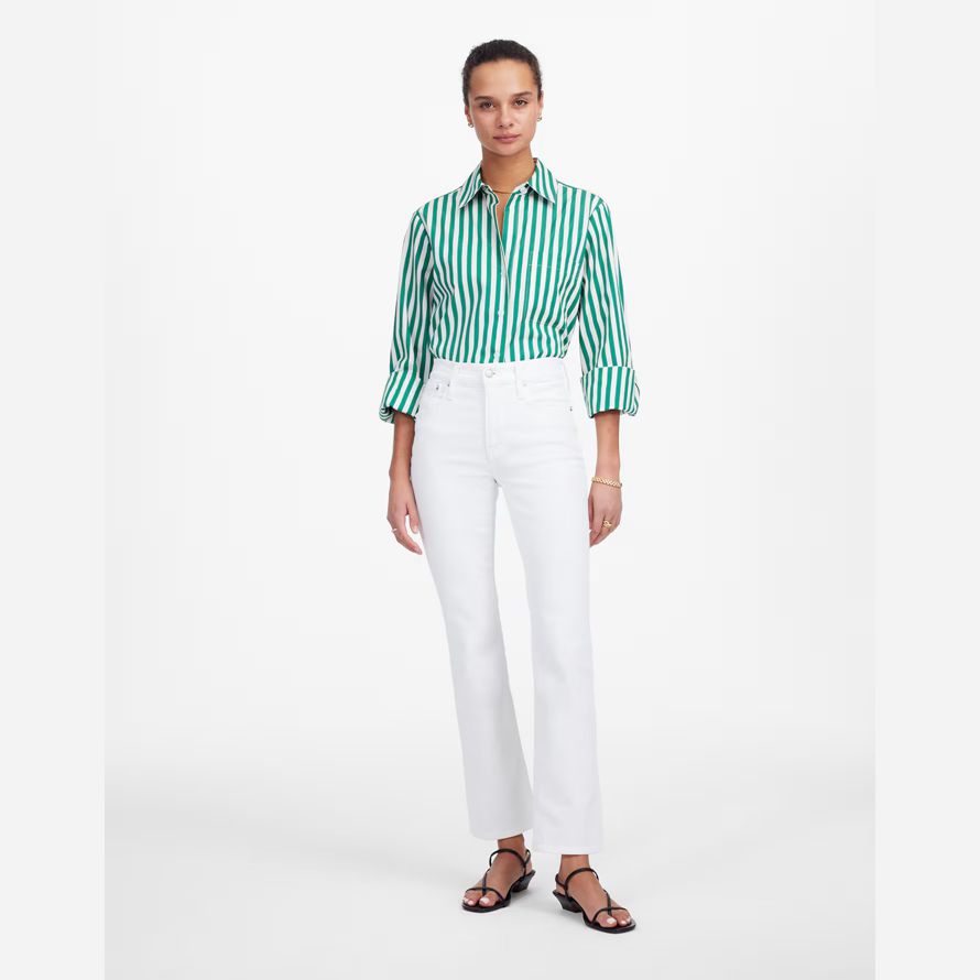 womens madewell poplin easy y-neck button-up shirts green white