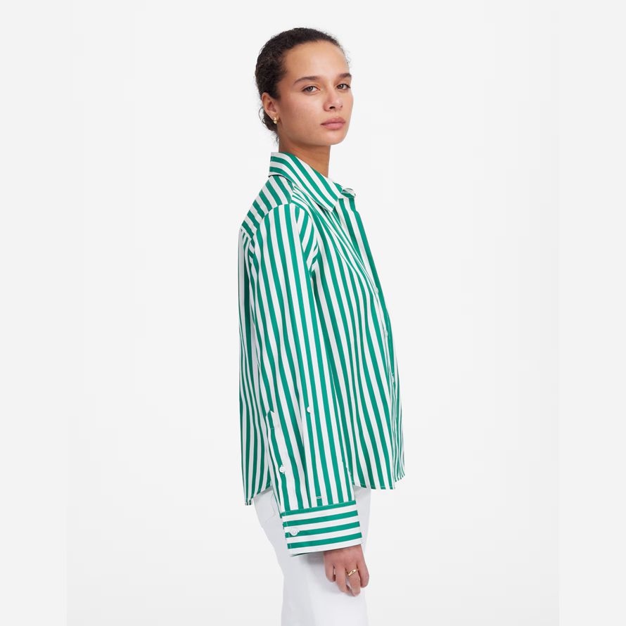 womens madewell poplin easy y-neck button-up shirts green white