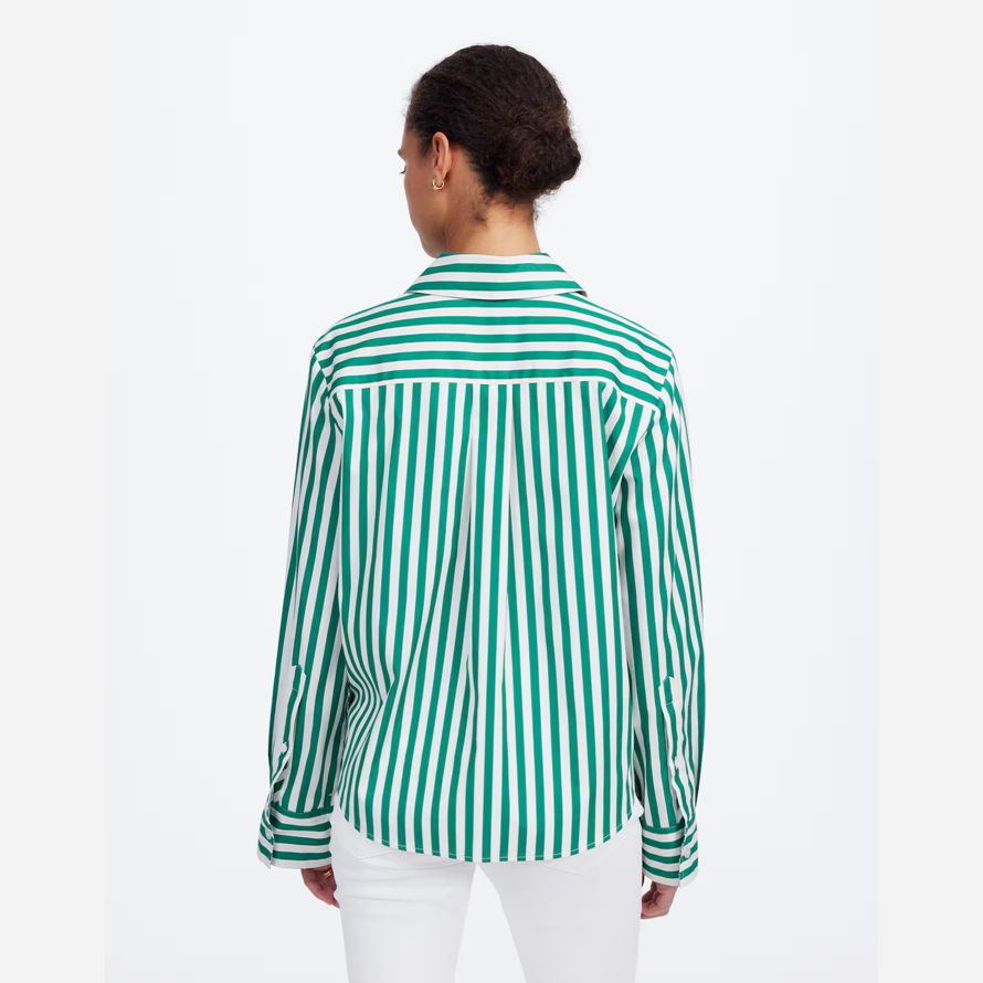 womens madewell poplin easy y-neck button-up shirts green white