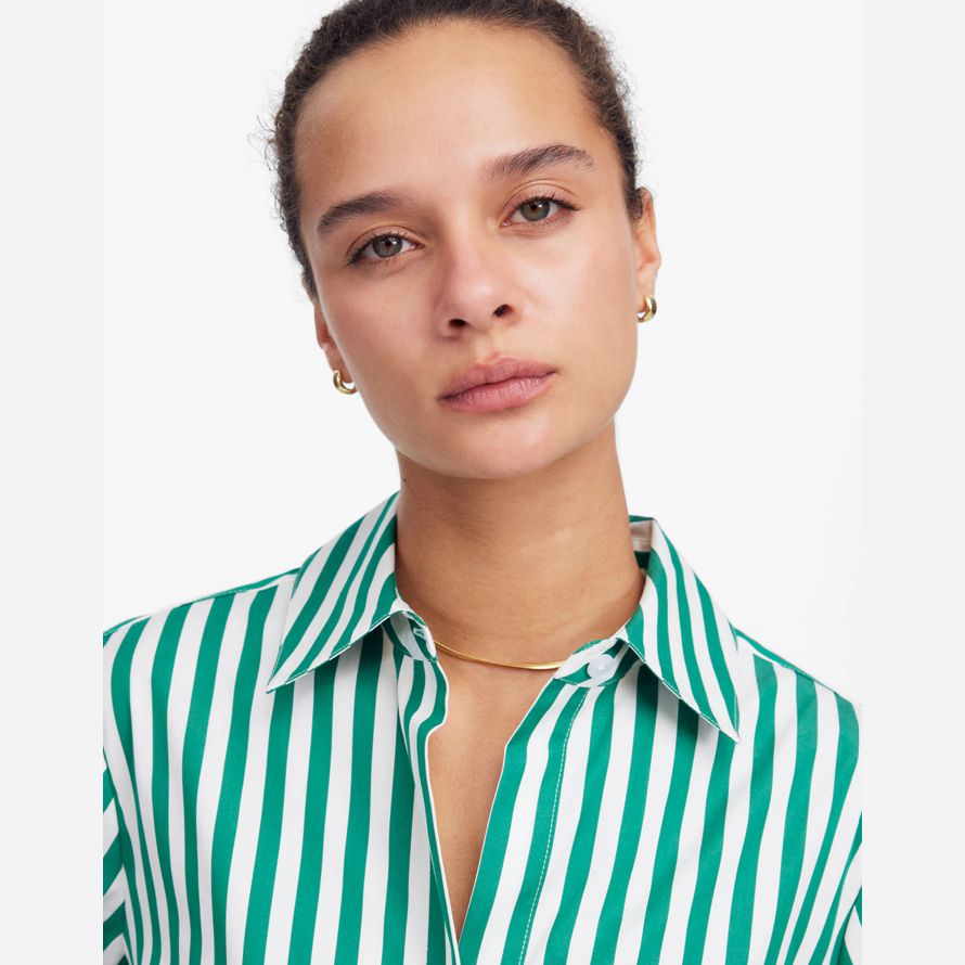 womens madewell poplin easy y-neck button-up shirts green white