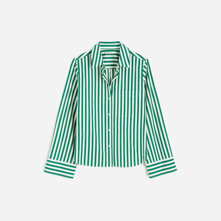 womens madewell poplin easy y-neck button-up shirts green white
