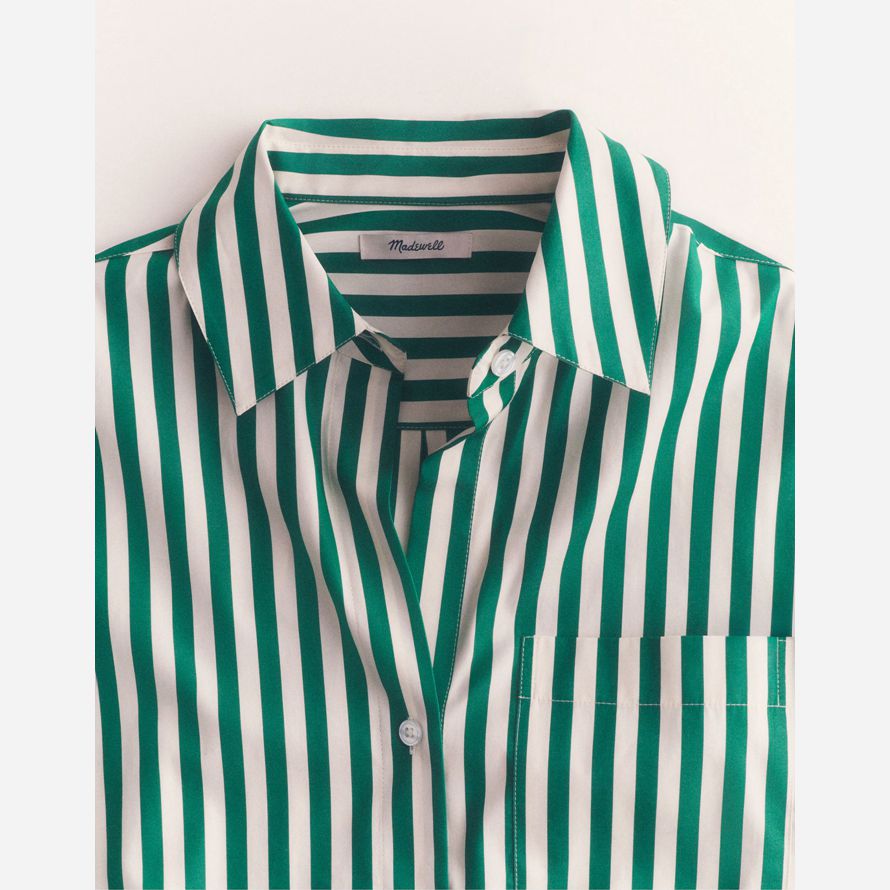 womens madewell poplin easy y-neck button-up shirts green white