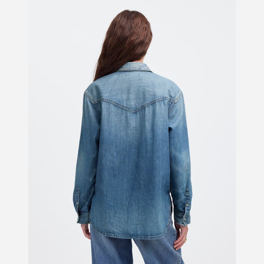 blue womens madewell denim relaxed western shirts