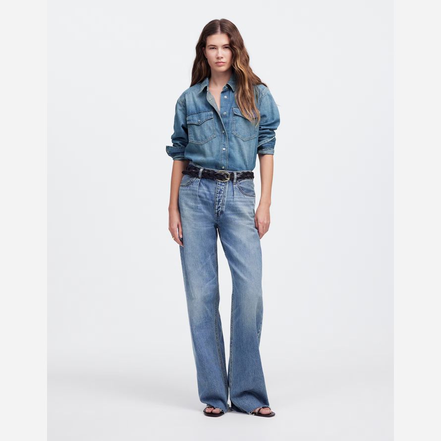 blue womens madewell denim relaxed western shirts