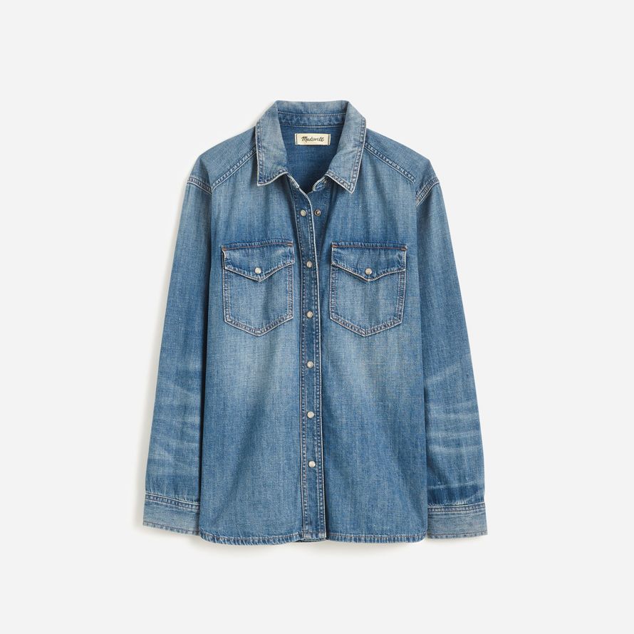 blue womens madewell denim relaxed western shirts
