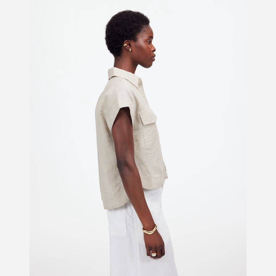 beige madewell boxy cargo-pocket button-up womens shirts