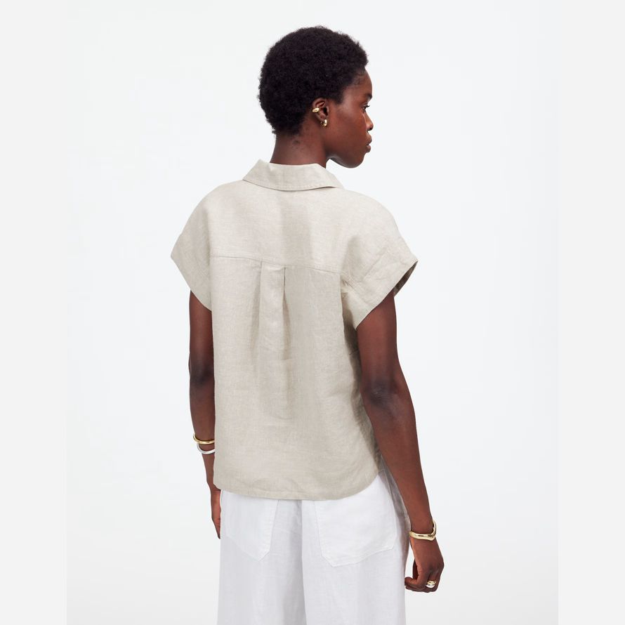 beige madewell boxy cargo-pocket button-up womens shirts