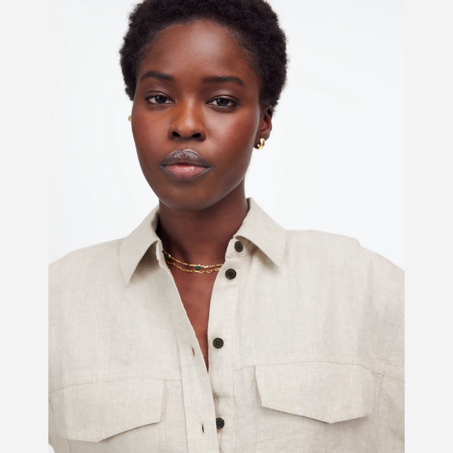 beige madewell boxy cargo-pocket button-up womens shirts