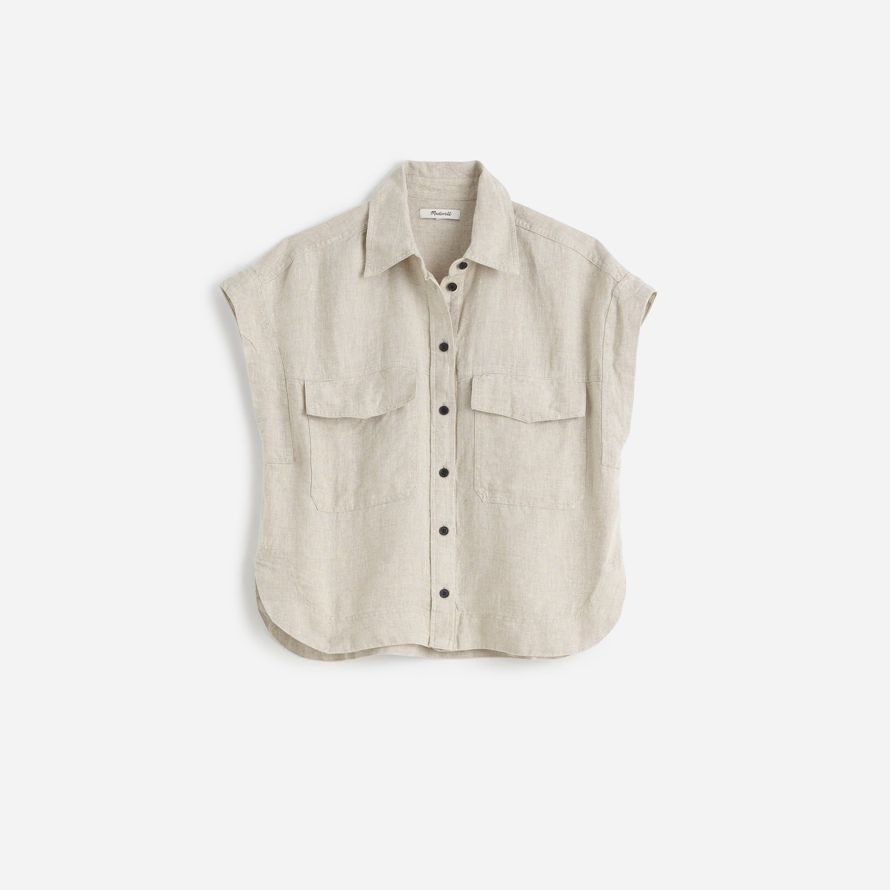 beige madewell boxy cargo-pocket button-up womens shirts