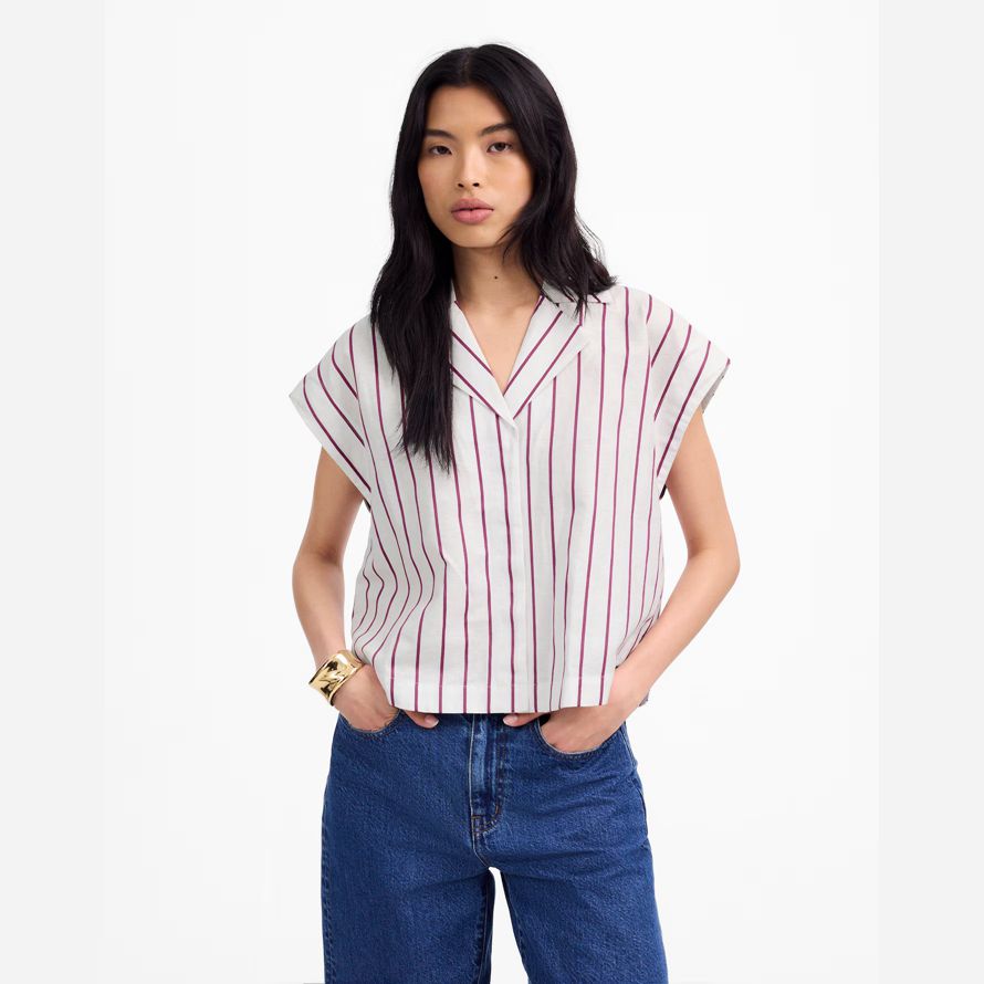 white purple madewell resort-collar linen-cotton womens shirts