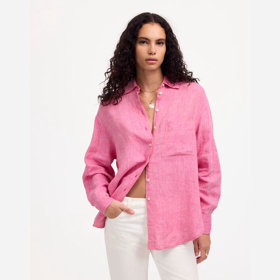 pink madewell linen oversized button-up womens shirts