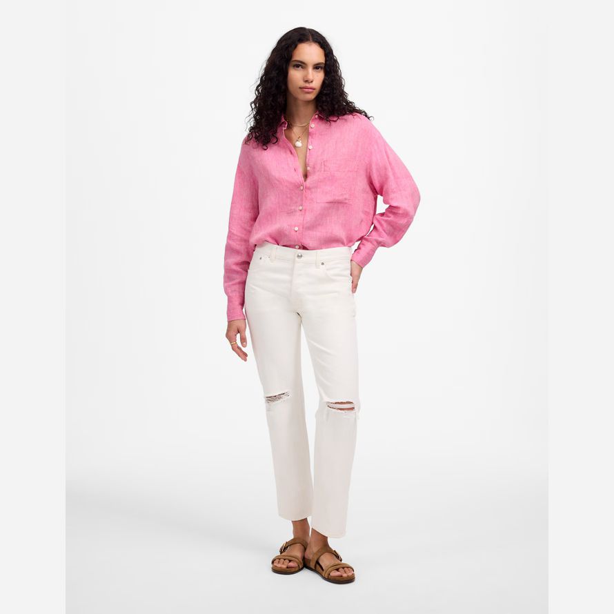 pink madewell linen oversized button-up womens shirts
