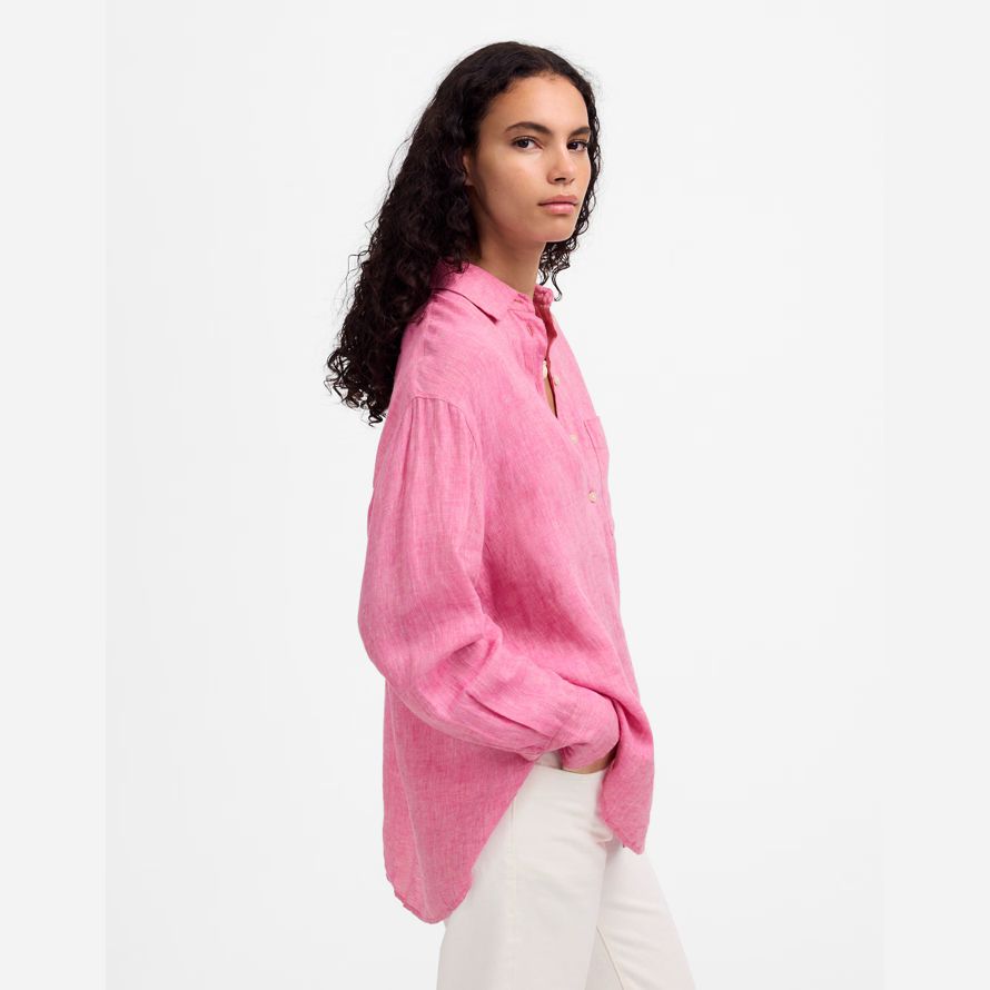 pink madewell linen oversized button-up womens shirts