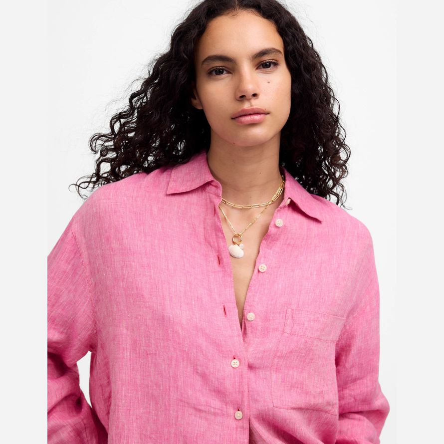 pink madewell linen oversized button-up womens shirts