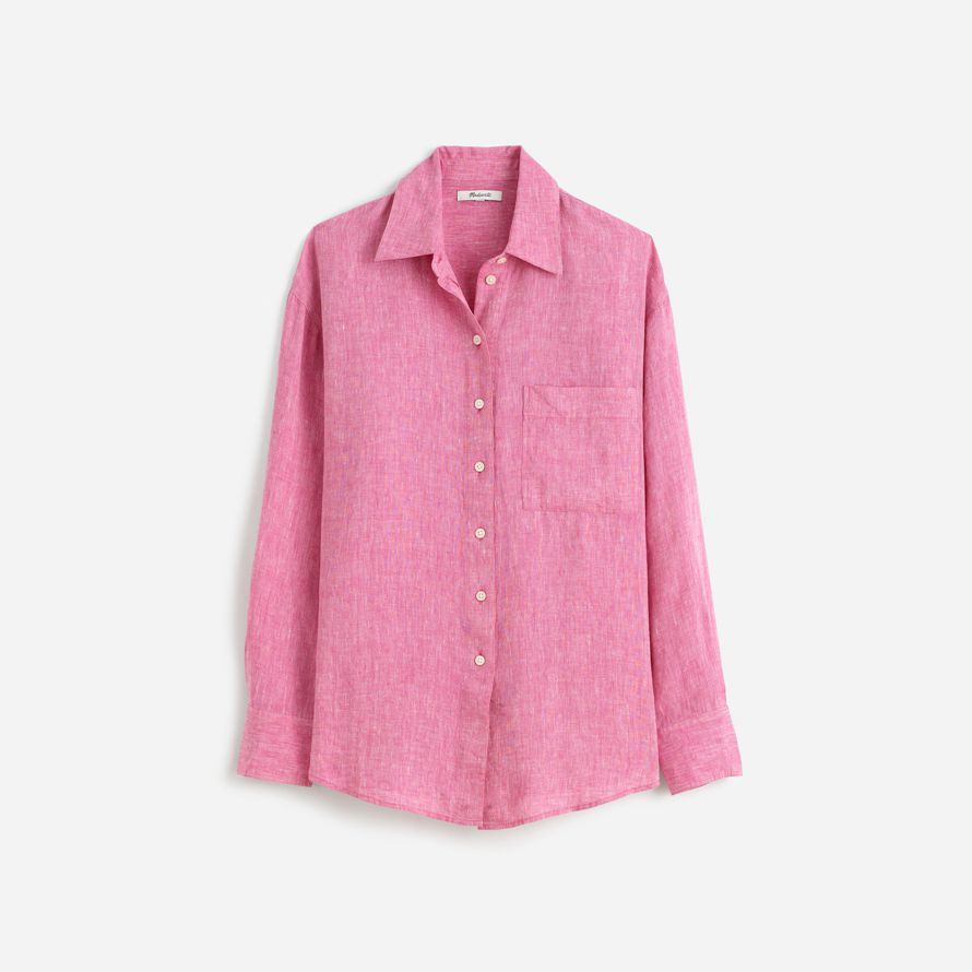 pink madewell linen oversized button-up womens shirts