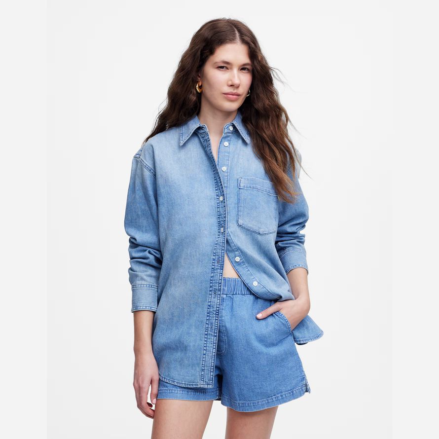 womens madewell denim pull-on shorts blue
