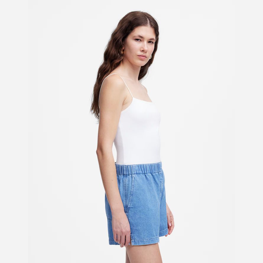 womens madewell denim pull-on shorts blue