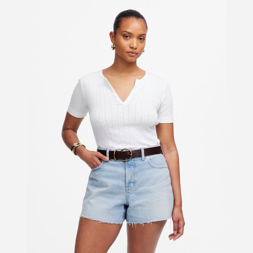 womens madewell the curvy perfect vintage shorts light blue