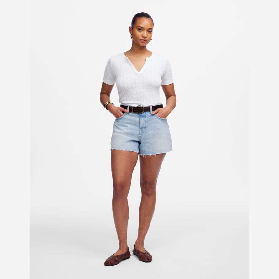 womens madewell the curvy perfect vintage shorts light blue