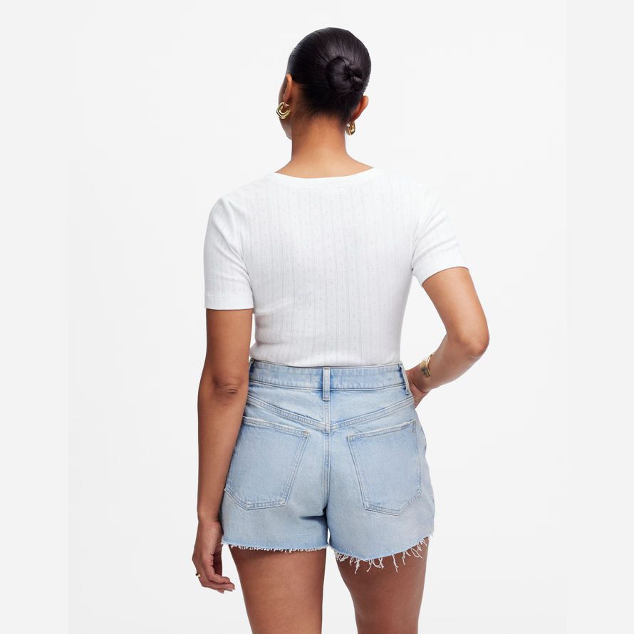 womens madewell the curvy perfect vintage shorts light blue