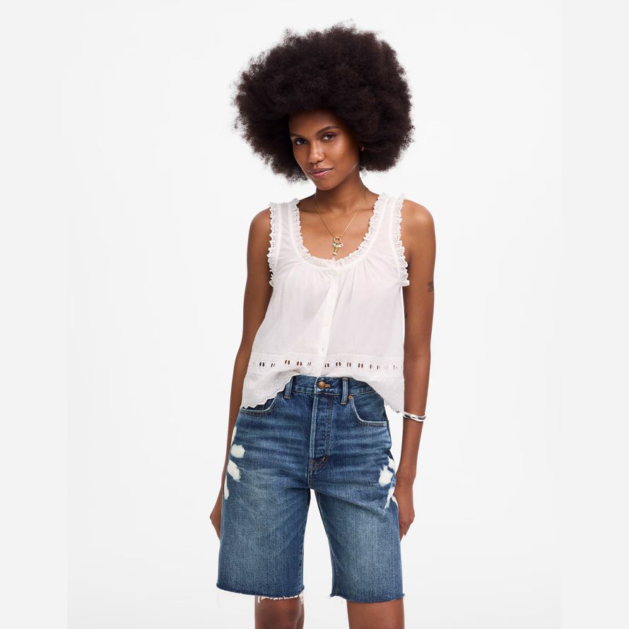 blue madewell the essex long baggy womens shorts