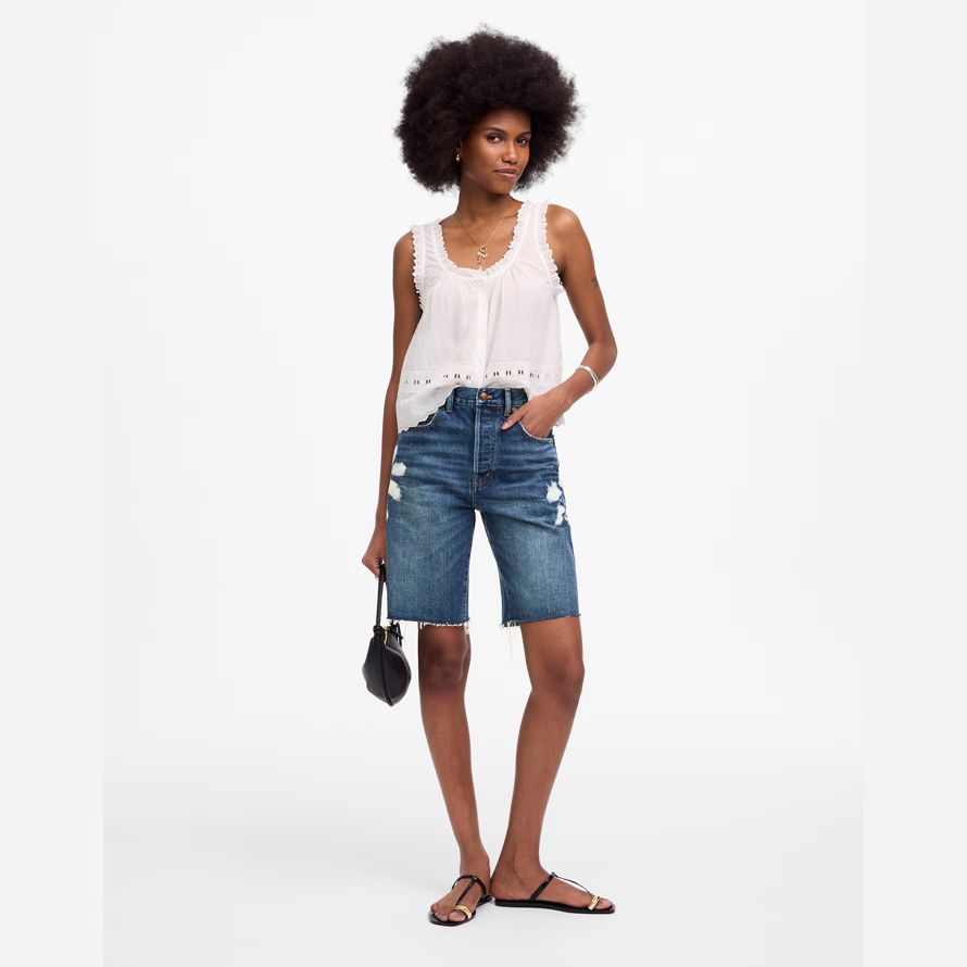 blue madewell the essex long baggy womens shorts