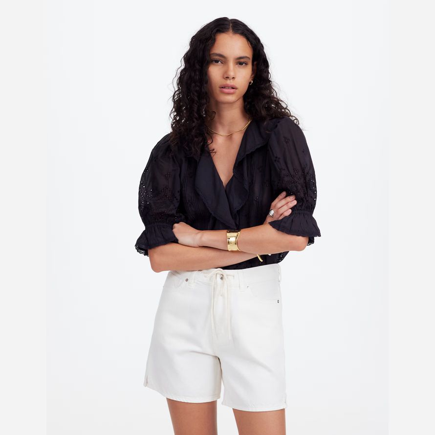 white madewell drawstring denim womens shorts