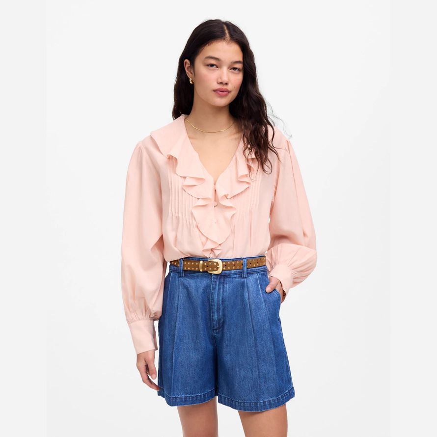 womens madewell the harlow superwide denim shorts blue
